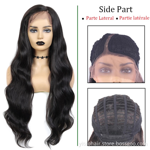 Natural black  Lace Wig L Part Heat Resist Fiber Soft Long body Wave Hair Wig For Black Women Synthetic Lace Front Wigs